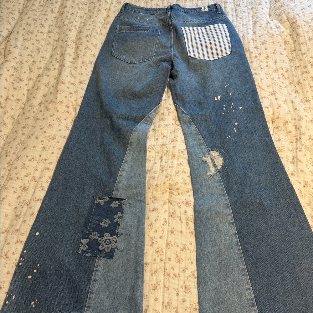 Altar'd State Two-Tone Patchwork Flare Jeans - Picture 5 of 8